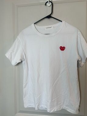Comme des Garcons  White With Red Heart T -shirt, Size Large
